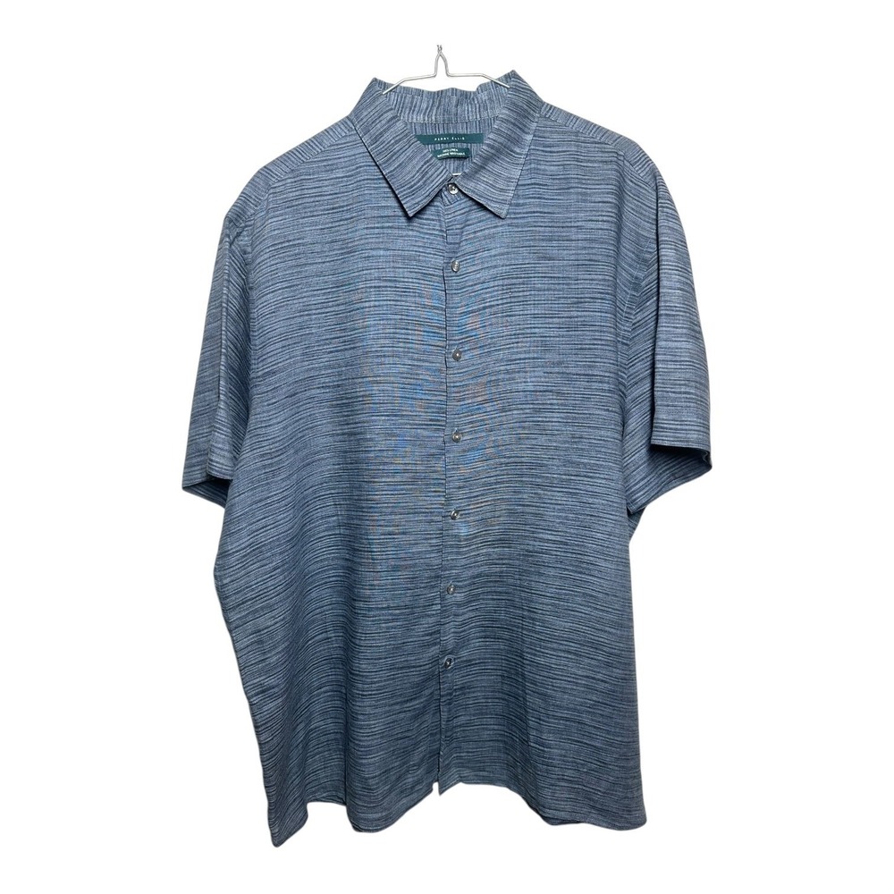 Perry Ellis Men's XL Heather Blue Premium 100% Linen Button-Up Shirt